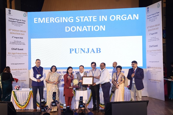 PUNJAB BAGS “EMERGING STATE IN ORGAN DONATION & TRANSPLANTATION” AWARD