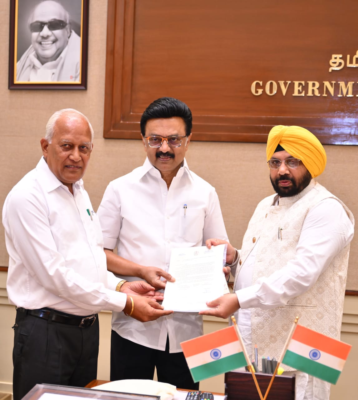 HARBHAJAN SINGH ETO AND BARINDER KUMAR GOYAL CALL ON TAMIL NADU CM MK STALIN
