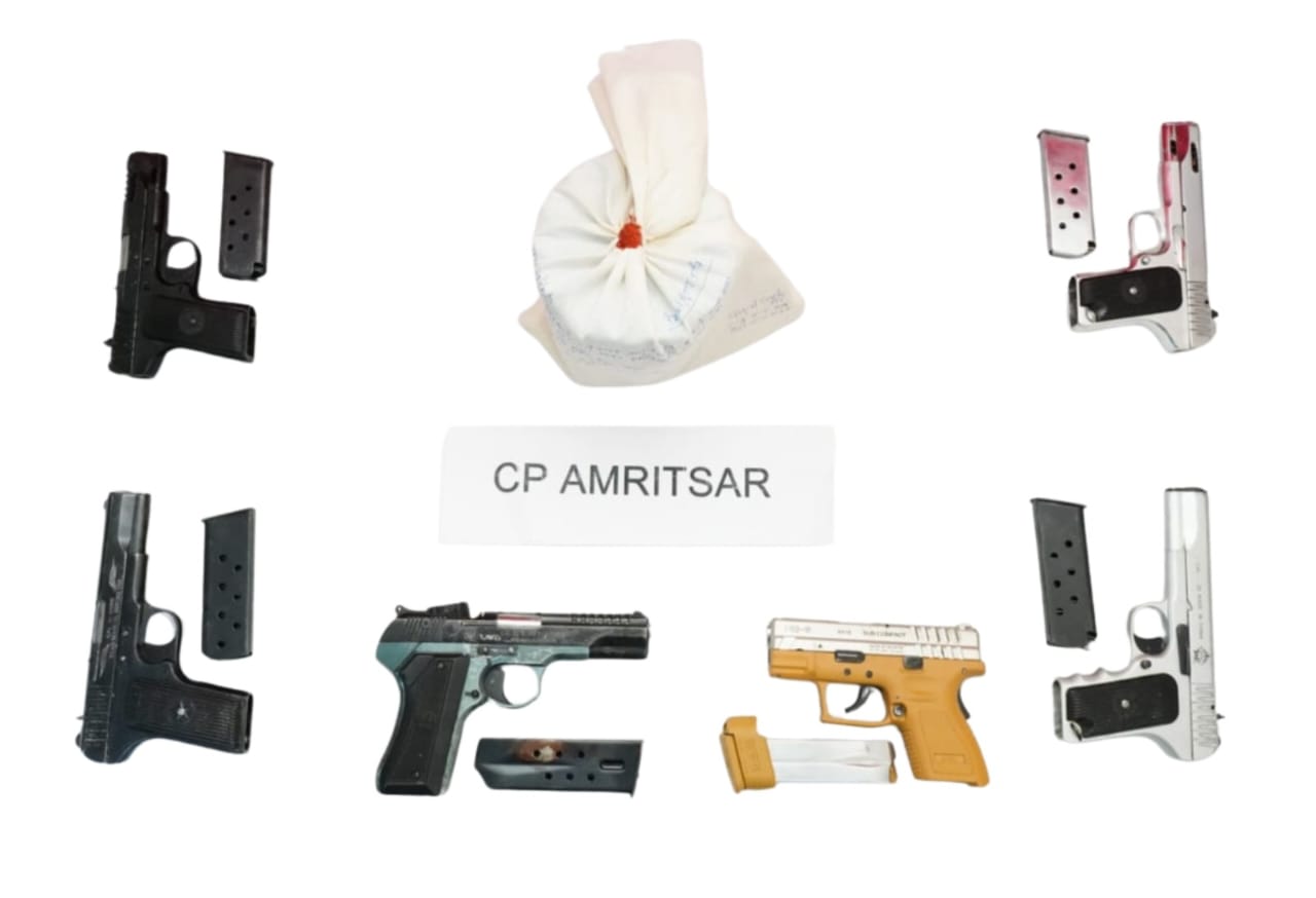 PAK-LINKED ARMS AND NARCO NETWORK BUSTED IN AMRITSAR; FIVE HELD WITH SIX PISTOLS, 1KG HEROIN