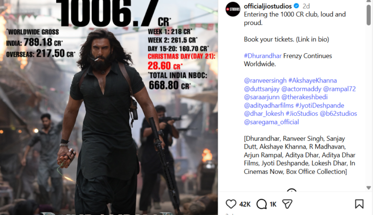Dhurandhar Collection: ਧੁਰੰਧਰ ਬਣੀ 1000 ਕਰੋੜ ਰੁਪਏ ਕਮਾਉਣ ਵਾਲੀ 2025 ਦੀ ਪਹਿਲੀ ਫਿਲਮ, ਹੁਣ ‘ਪਠਾਨ’ ਦਾ ਤੋੜੇਗੀ ਰਿਕਾਰਡ; ਫੈਨਜ਼ ਨੂੰ ਪਾਰਟ 2 ਦੀ ਉਡੀਕ…