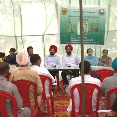 ਨਰਮੇ ਦੀ ਫ਼ਸਲ ਵਿੱਚ ਗੁਲਾਬੀ ਸੁੰਡੀ ਦੀ ਰੋਕਥਾਮ ਬਾਰੇ ਜਾਗਰੂਕਤਾ ਕੈਂਪ ਆਯੋਜਿਤ